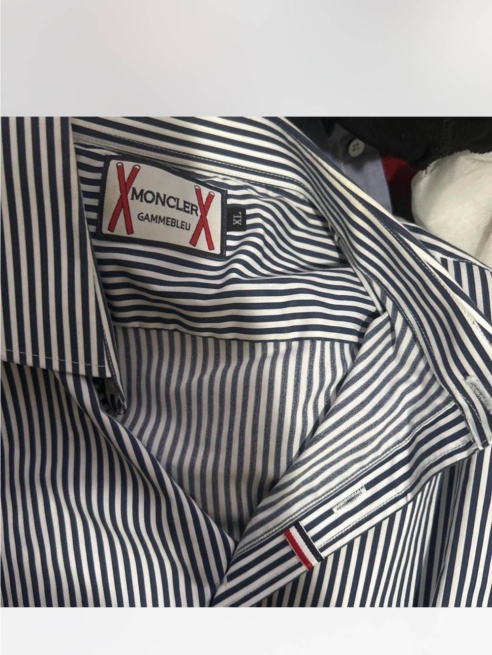 Moncler Gamme Bleu Navy & White Striped Dress Shirt